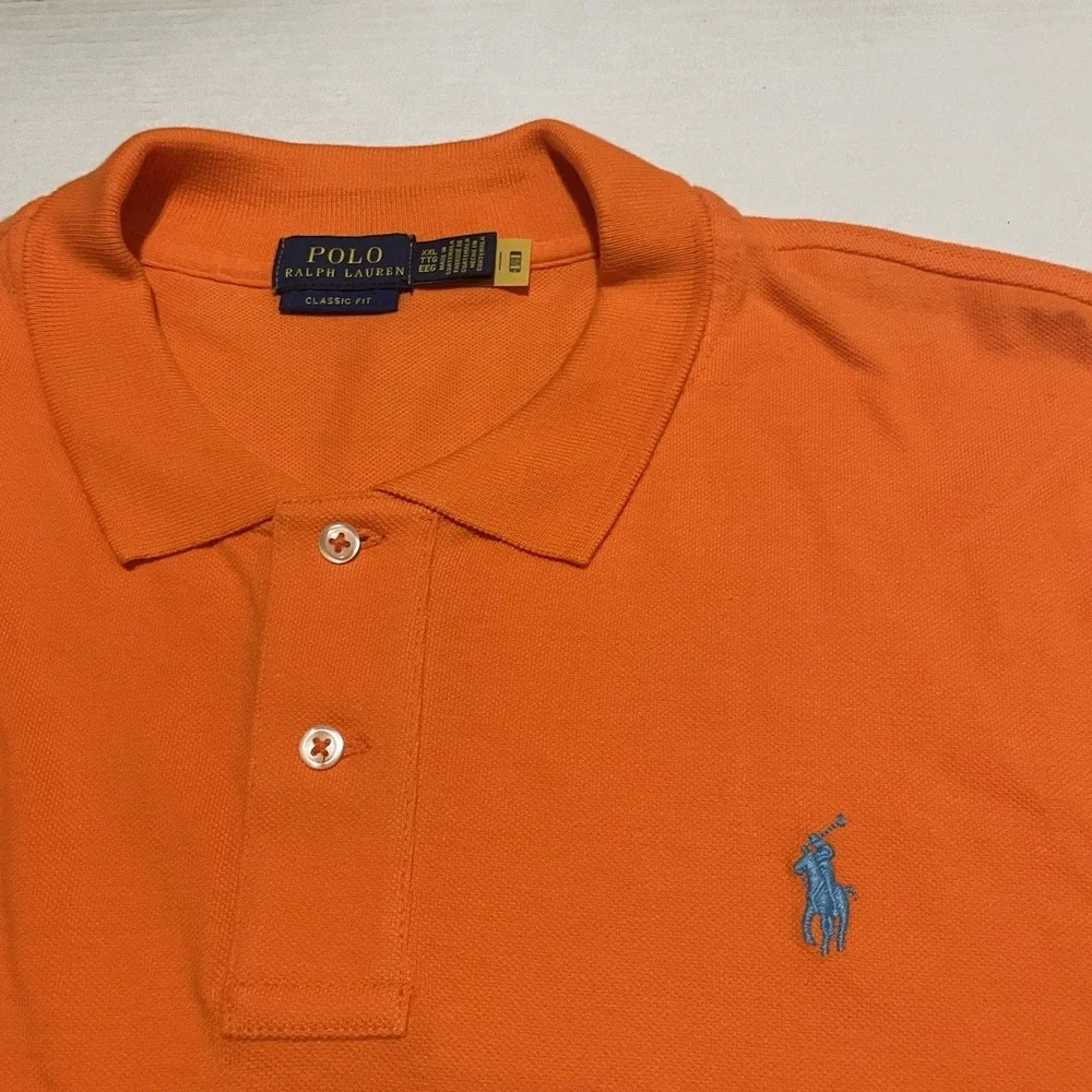 Polo Ralph Lauren Polo Shirt Mens 2XL‎ Orange Short Sleeve Cotton Stretch Pony